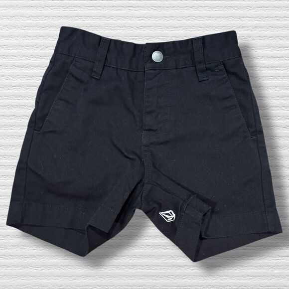 Volcom Boys Shorts 3T Black Chino Flat Front Adjustable Waist Logo Patch - Picture 1 of 4